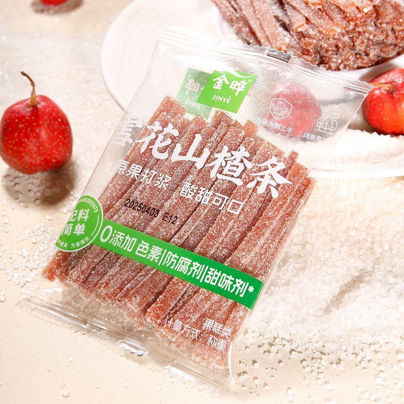 金晔雪花原味山楂条长条独立小包装蜜饯儿童小吃休闲零食无添加剂Jin Ye Snowflake Original Hawthorn Strip Long Independent Small Bag202