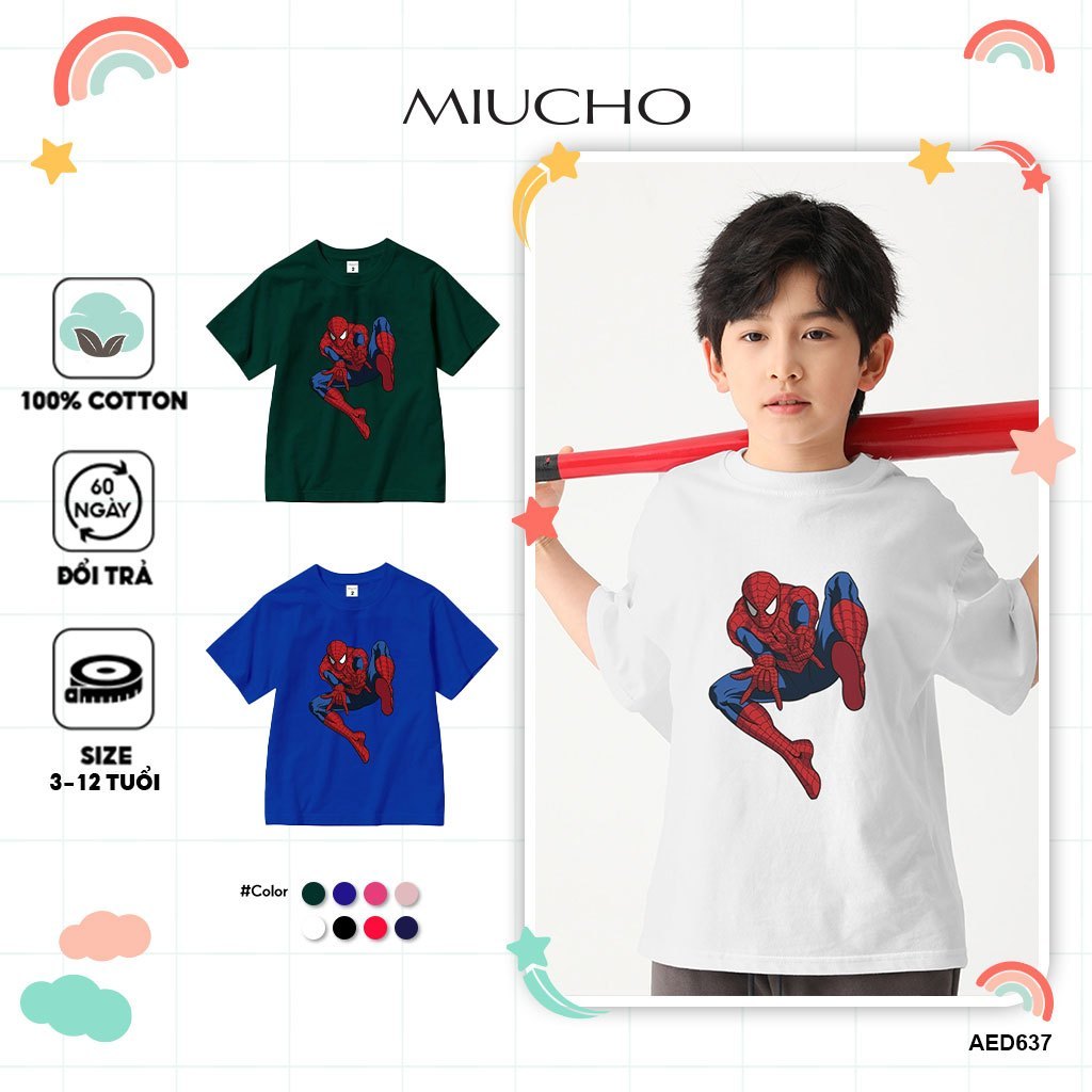 เสื้อยืดหลวมเด็กชาย Spider Man EED637 Miucho ผ้าคอตตอนสุดเท่พื้นฐาน 100%