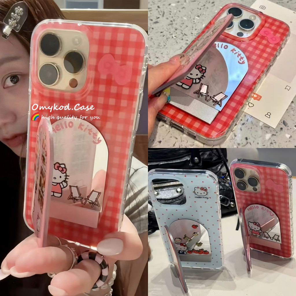 SAMSUNG Kittyกระจกที่วางโทรศัพท์น่ารักสําหรับSamsung A05s A55 5G A35 A12 A13 A14 A15 A16 M12 4G A06 A04 A03 A02s A54 A52 A36 A56 A23 A32 A22 A51 A50 A34 A26 M05 A26 A34 A33