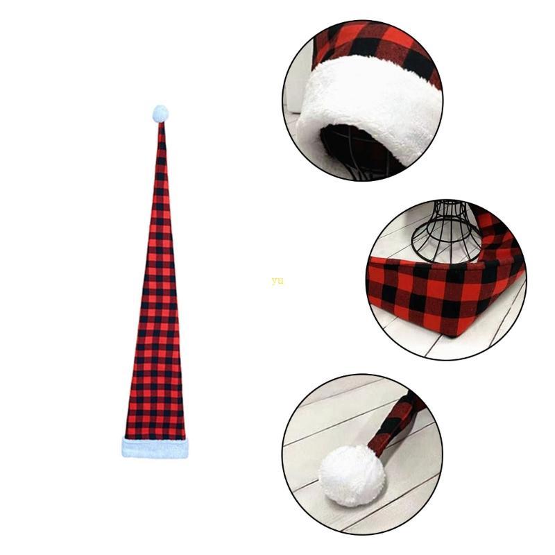 Yu Winter Santa Claus Beanie with Pompom Black Red Lattice Adult Kids Winter Hat