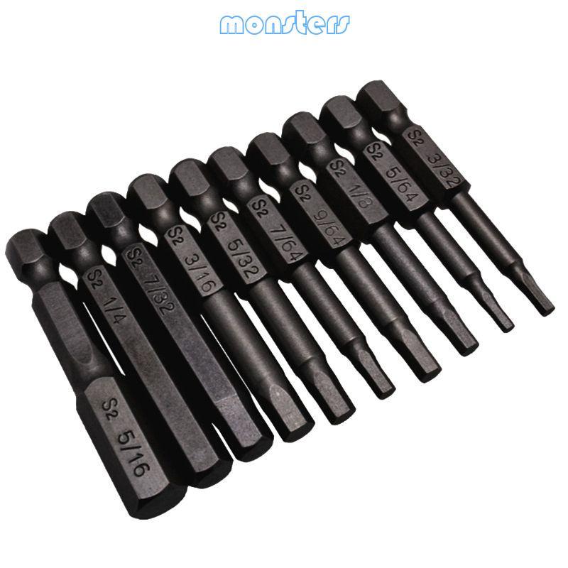 Mon 10PCS ไขควงหกเหลี่ยมแม่เหล็กสีดํา Bits S2 เหล็ก 1 4 นิ้ว Hex Shank สกรู