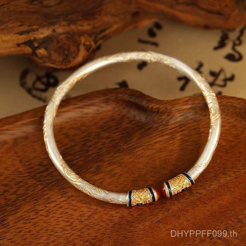 สร้อยข้อมือสไตล์จีน ออกแบบดั้งเดิม สเตอร์ลิงซิลเวอร์ เคลือบด้วยทองบรอนษา 999% ผลิตภัณฑ์จริง F3WW