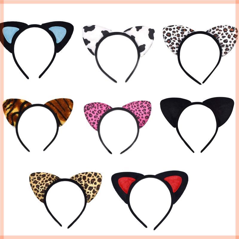 Leopard Cats Ear Headband Cats Cosplay Cute Cow Tiger Print Cats Ear Ha