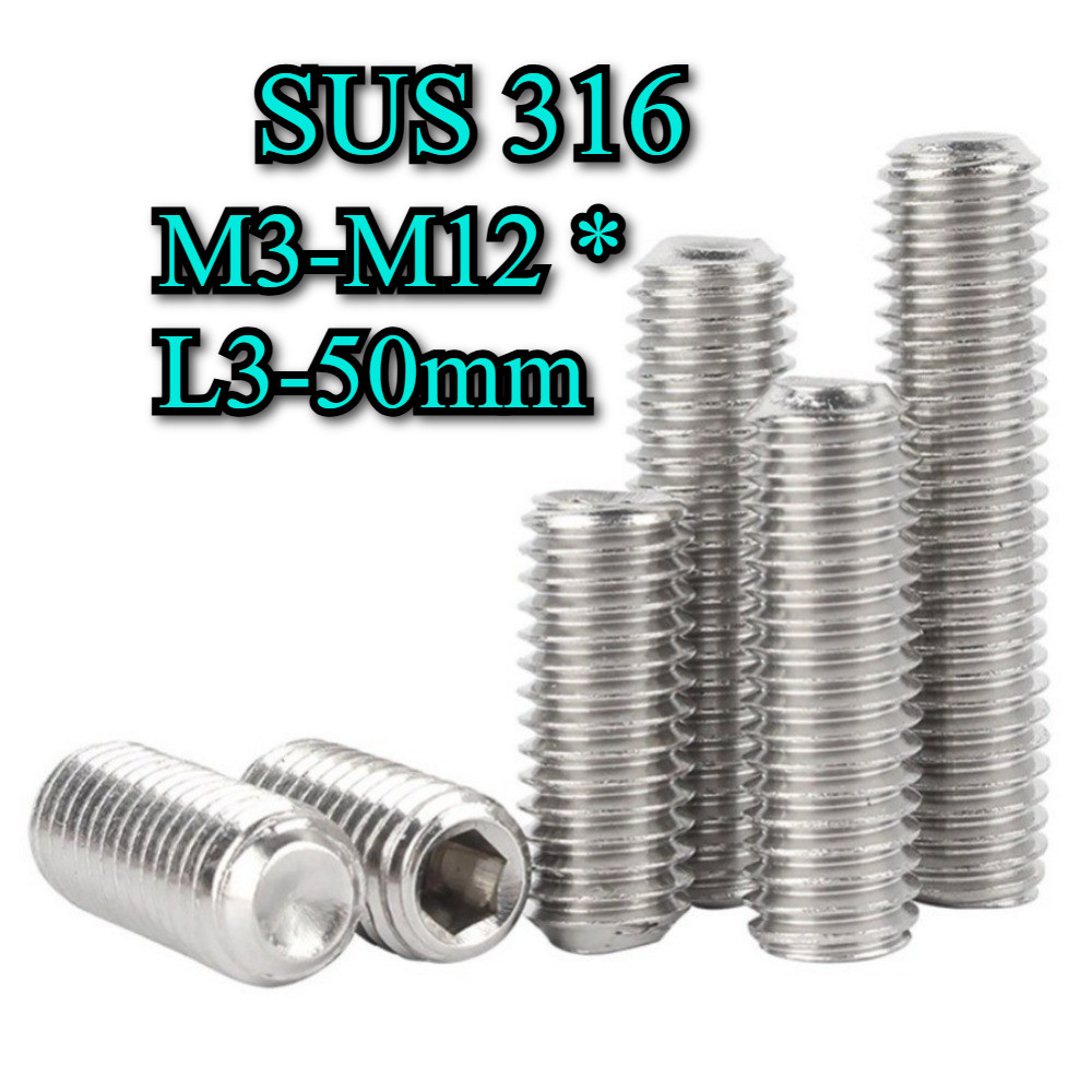 สกรู ตัวหนอน หกเหลี่ยม ปลายตัด สแตนเลส 316 เกลียวมิล หยาบ M3 M4 M5 M6 M8 M10 M12 *L3-50mm / Hex Sock