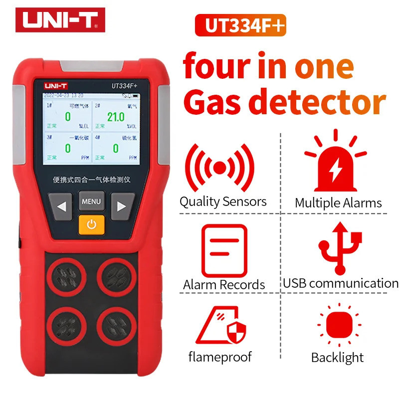 UNI-T UT334F Multi Gas Detector แก๊ส O2 H2S CO LEL ออกซิเจนไฮโดรเจนซัลไฟด์คาร์บอนมอนอกไซด์ Combable 