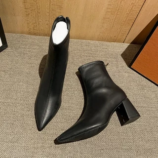 martin boots รองเท้าบูทแฟชั่นส้นสูง มีปลายแหลม สำหรับผู้หญิง