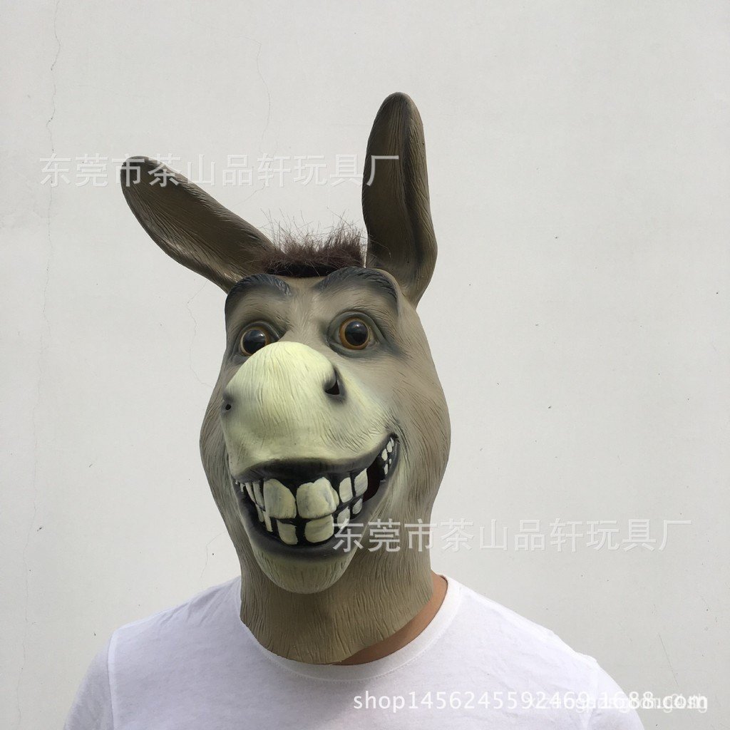 Shrek Donkey Mask เครื่องแต่งกาย Party Prop Donkey Head หน้ากากสัตว์ฮาโลวีนสยองขวัญ Ghost Latex Head