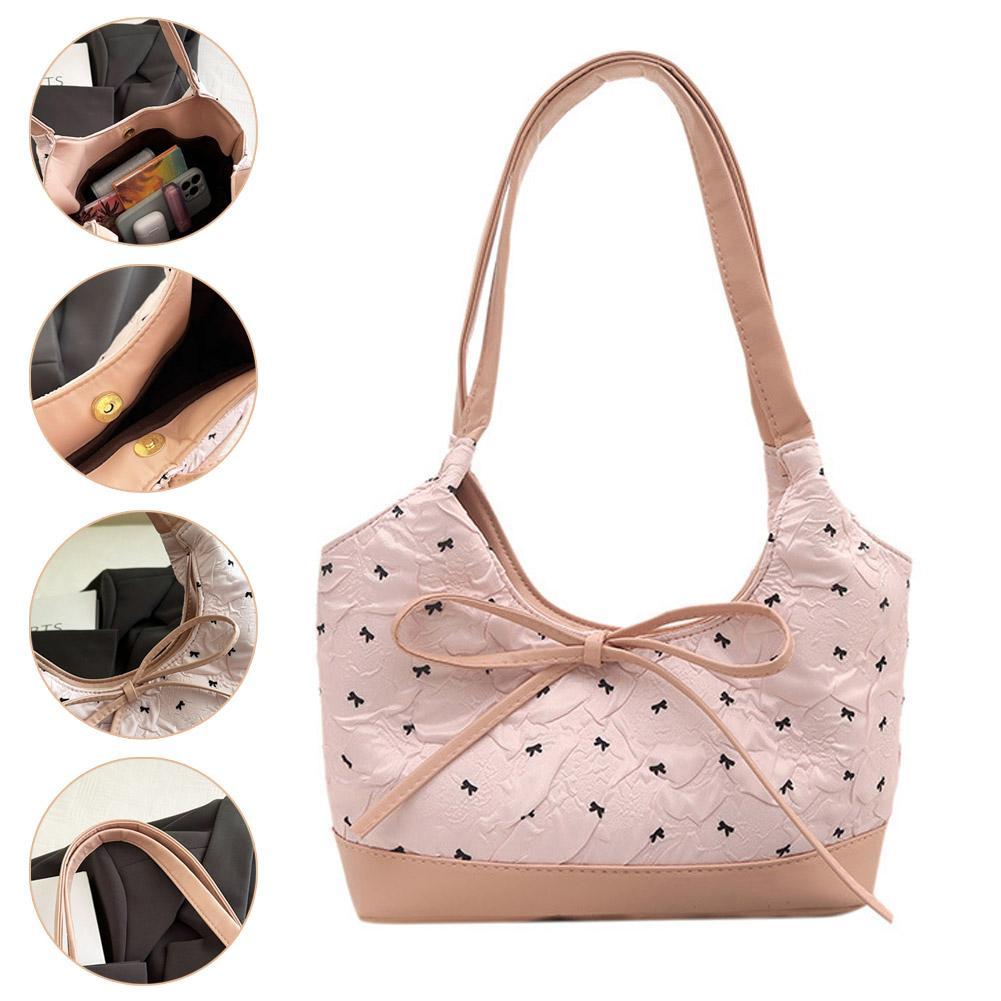 Sweet Tote Bag สําหรับผู้หญิงฤดูร้อนใหม่ถังโบว์หนึ่งไหล่ใต้วงแขนกระเป๋าเกาหลีอเนกประสงค์ Q1r0