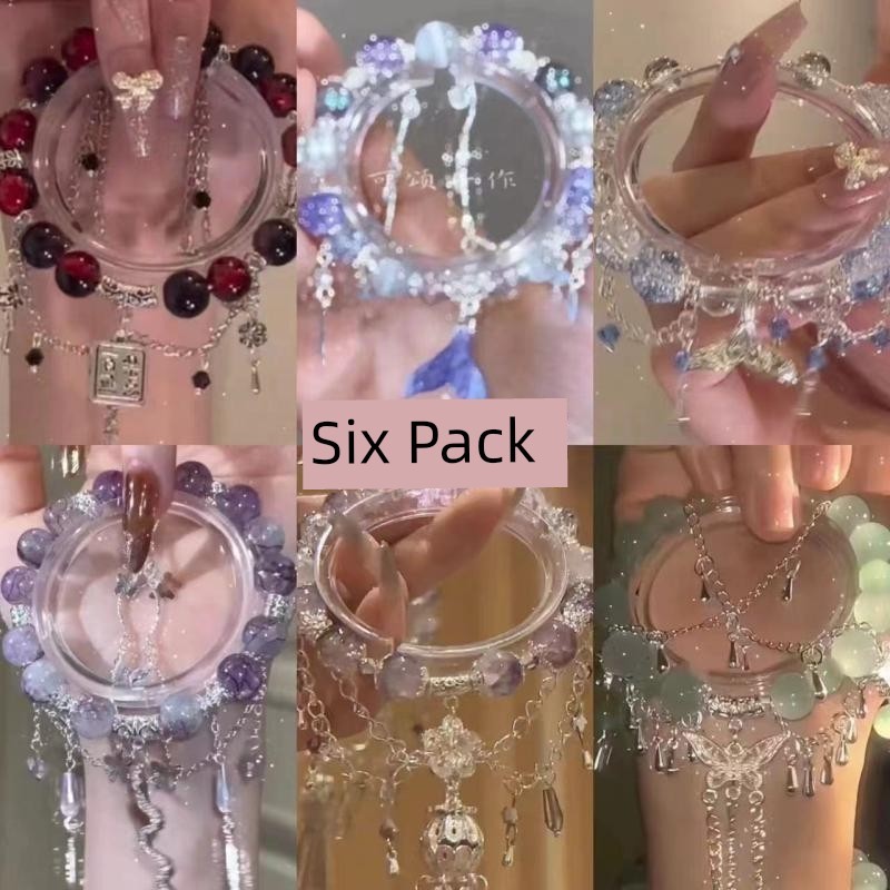กำไล coquette bracelet ชุดหกชิ้นสไตล์จีน ลูกปัดผีเสื้อ สำหรับผู้หญิง