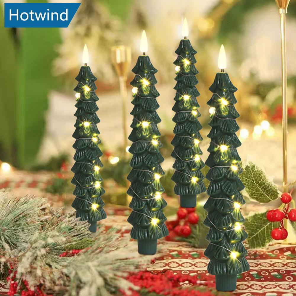 HW จําลองต้นคริสต์มาสเทียนอิเล็กทรอนิกส์รีโมทคอนโทรลประดิษฐ์ Christmas Home Tabletop Centerpiece Amb