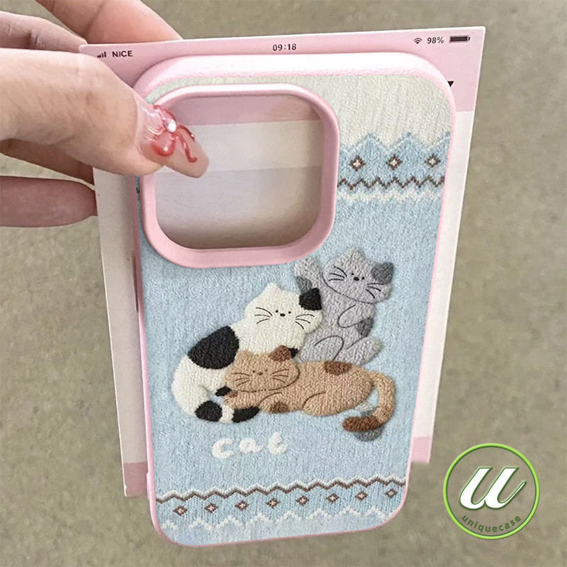 เคสไอโฟน11 การ์ตูนปักลายลูกแมวเนื้อสัมผัสนุ่มสำหรับ IPhone 11 12 13 14 17 16 15 Pro Max XR XS Max 8 7 15 14 16 Plus SE