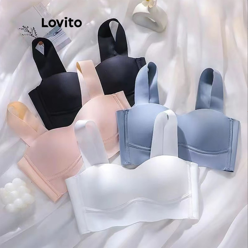 Lovito เสื้อชั้นในแบบไร้ตะเข็บเซ็กซี่ระบายอากาศได้ดีพร้อมหัวเข็มขัดสำหรับผู้หญิง LNL43215