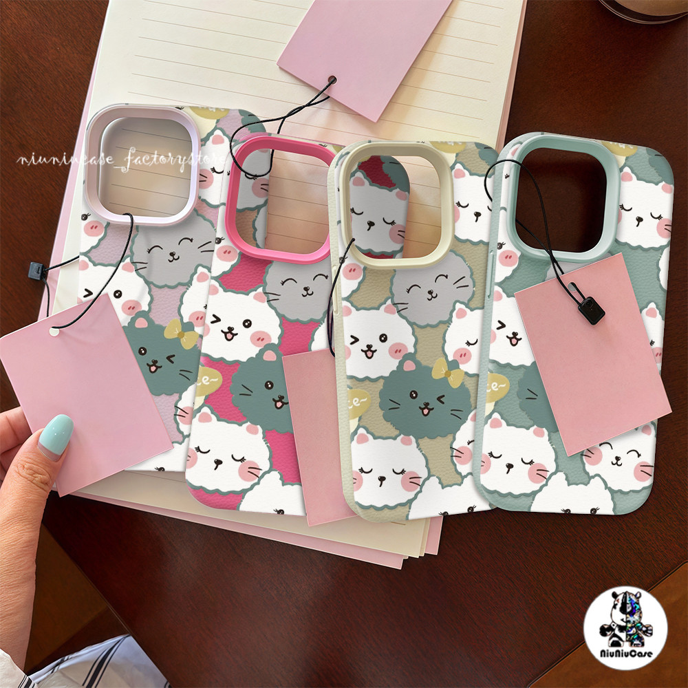 เคสหนังเนื้อนิ่มสีแคนดี้ For iPhone 17 เคส TPU ลูกแมวน่ารัก For iPhone 15 11 14 13 12 16 Pro Max X XS XR 7 8 Plus Case