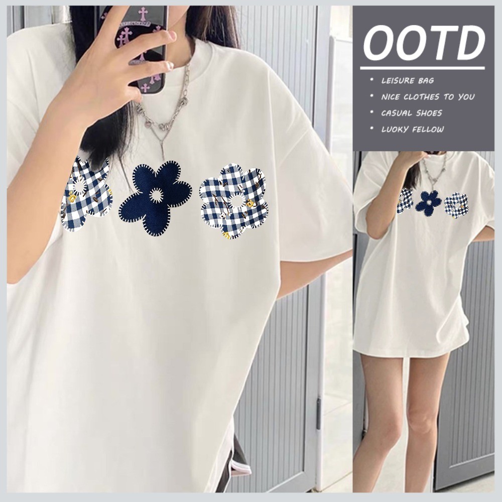 T42.SHOP  ผู้หญิง เสื้อยืด oversize เสื้อหวานๆ โคตรนุ่ม ไม่ยับง่าย ผ้าคอตตอน ลาย “Three flowers” สินค้าใหม่ ราคา ถูกที่สุด ดีลบีเคเค แกลเลอรีภาพที่ 2
