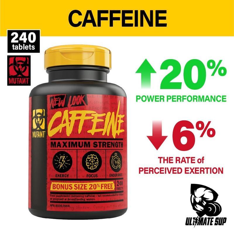 กลายพันธุ์ CAFFEINE 240 เม็ด | กีฬาความแข็งแรงและพลัง | Weightlifters และ Sprinters ปรับปรุงอาหารเสร