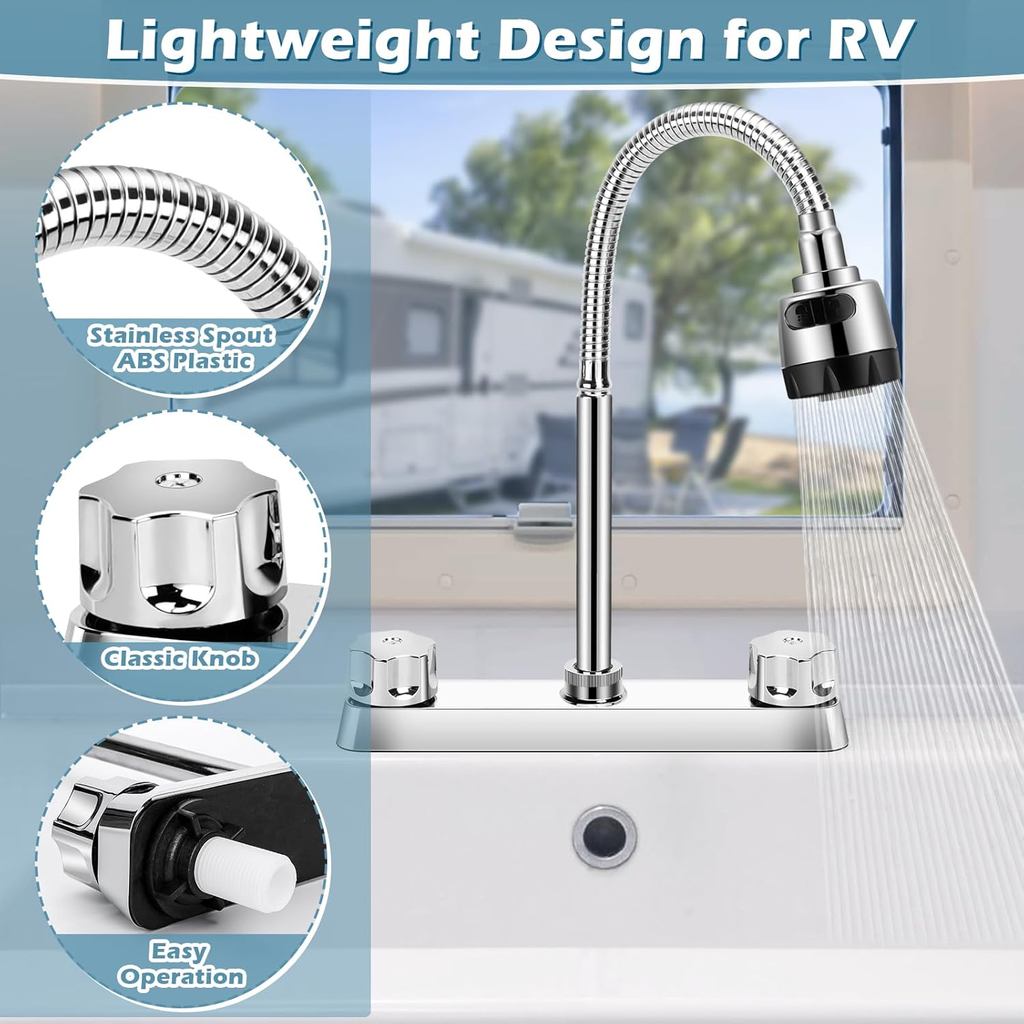 RV Kitchen Faucet, XFIRE-GEAR Camper Faucet Kitchen with Flexible Arc 360 Degree Rotatable Dual Func