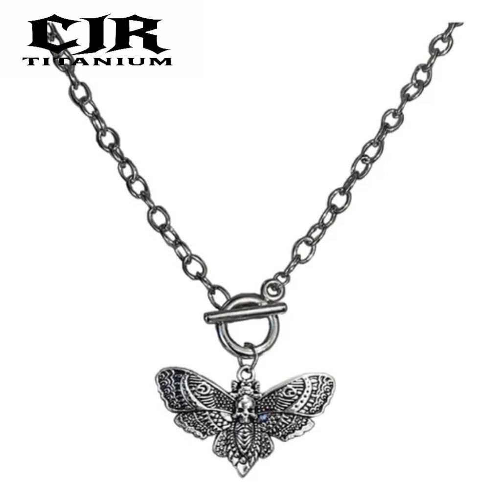 GOTHIC BUTTERFLY SKULL NECKLACE - TITANIUM SILVER NECKLACE BUTTERFLY SKULL PENDANT KOT SOULMATE - AN