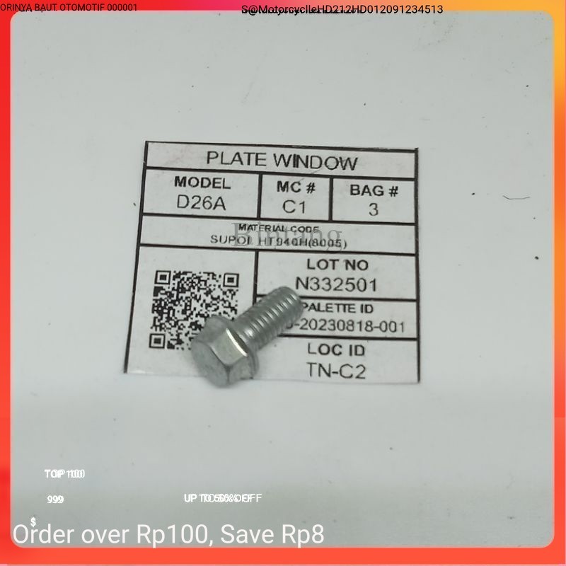 Bolt 10 m6x12 กุญแจ 8 น็อต ORIGINAL ยาว 1.2 ซม. TOYOTA AUTOMOTIVE $ มอเตอร์ไซค์ 01 H1