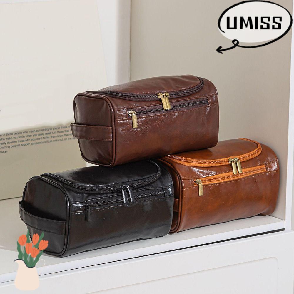 UMISTYDREAM Men Toiletry Bag, กระเป๋าเครื่องสําอางหนัง PU