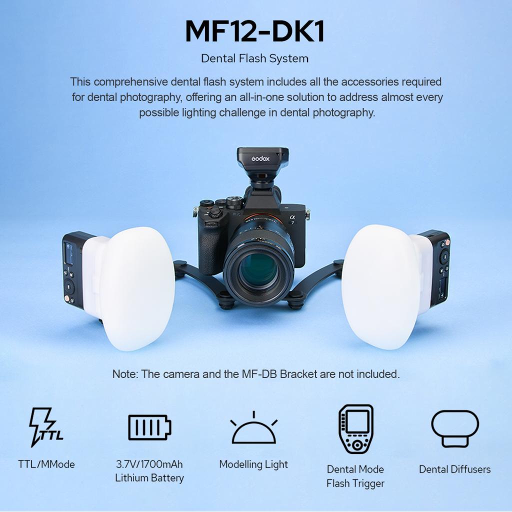 GODOX MF12-DK1 Macro Flash Kit รวม 2 x MF12 Off-กล้อง TTL Light + 1 ชั้น Trigger 8 อะแดปเตอร์แหวนแหว