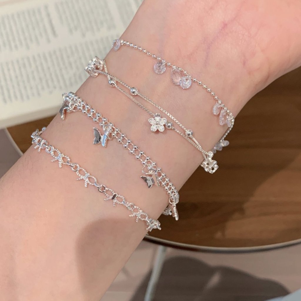 [miaom] Bowknot Water Drop Flower Stacking Bracelet Female Simple ins Cool Style Bracelet Niche Design All-Match Accessories