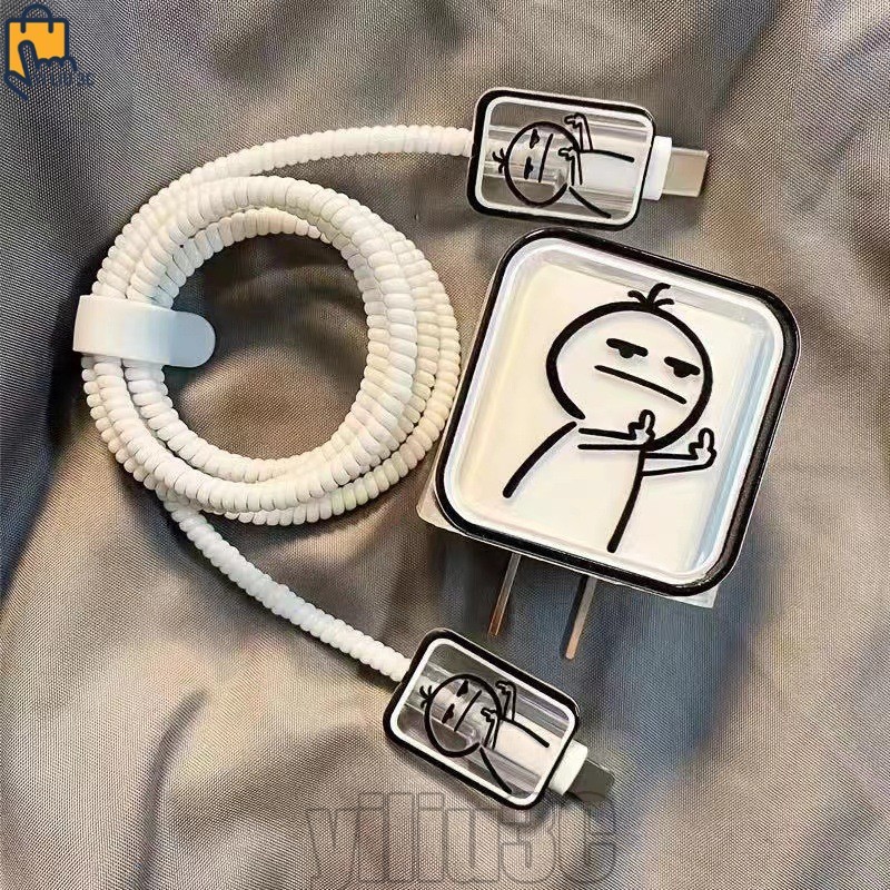 น่ารักสาย Winder โปร่งใส Charger Protector ชุดสําหรับ IPhone 18/20W Clear Cable Winder ชาร์จ Wire Saver Organizer สําหรับ IPhone 15 14 Data Wire Management