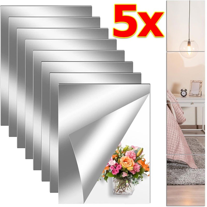 กระเบื้องกระจกอะคริลิค / สติ๊กเกอร์ติดผนังกระจกมีกาวในตัว / แผ่นกระจกตกแต่งแบบยืดหยุ่นที่ไม่ใช่กระจก 1/3/5 ชิ้น