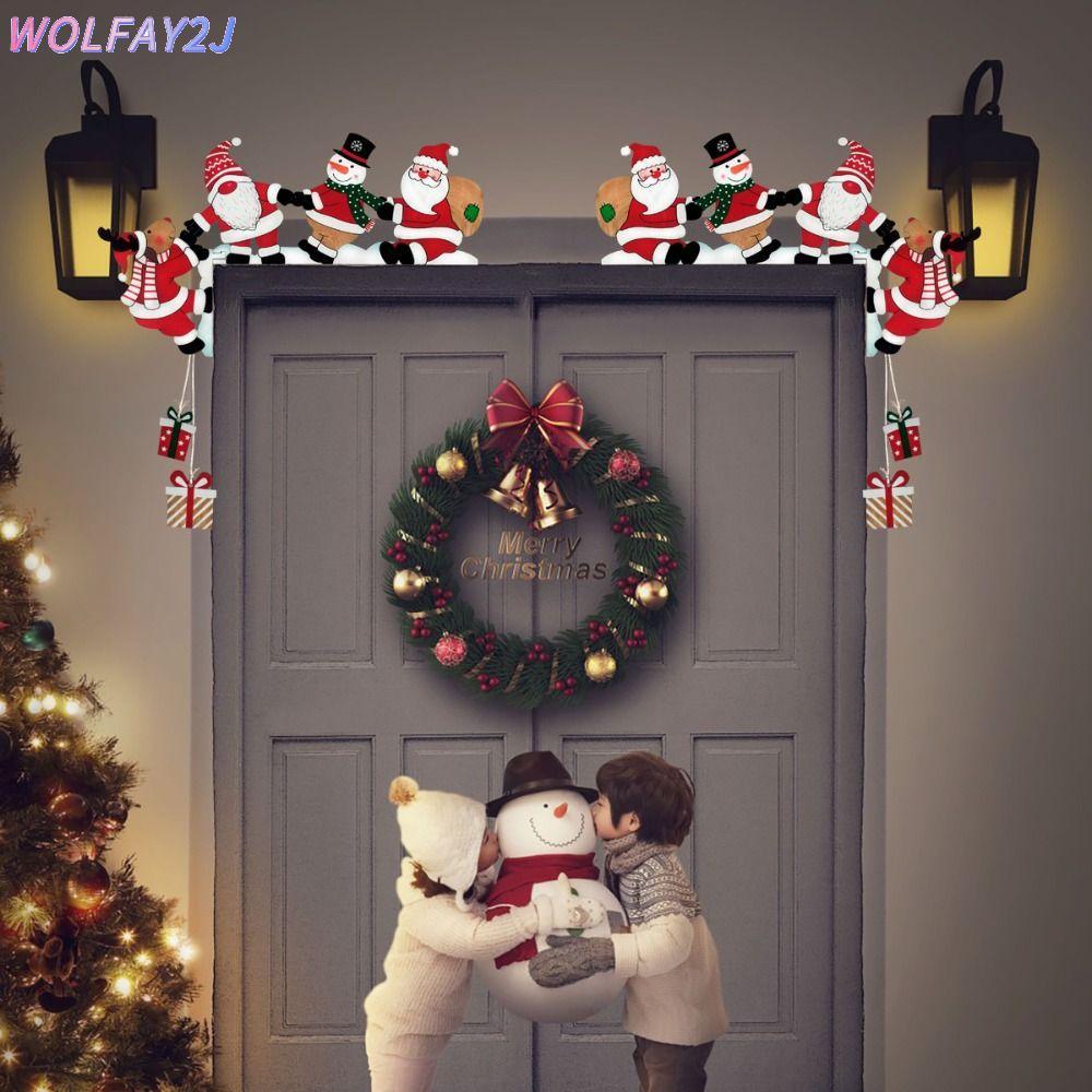 WOLFAY2J ตกแต่งมุมประตู, คริสต์มาส Santa กรอบประตูตกแต่ง, Snowman Reindeer การ์ตูนไม้จี้ Party House