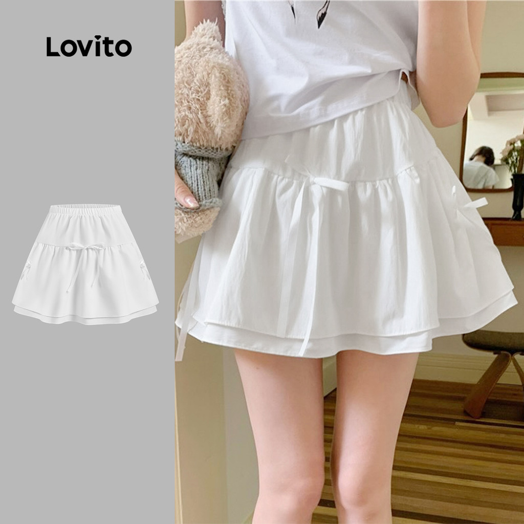 Lovito กระโปรงทรงโบว์น่ารักสำหรับผู้หญิง L128ED210