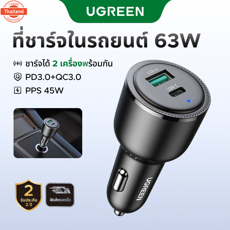 UGREEN 63W Car Charger Support Samsung 45W SFC 2.0 Charger for iPhone 17 16 15 14 Pro Max Samsung S2