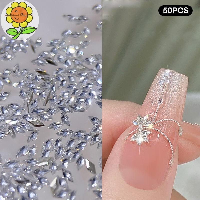 SUNSHOP 50 ชิ้นเล็บ Mini Zircon Charming ประกายคริสตัล Rhinestones คอลเลกชันผสมสีหรูหราตกแต่งเล็บอุปกรณ์เสริม TH