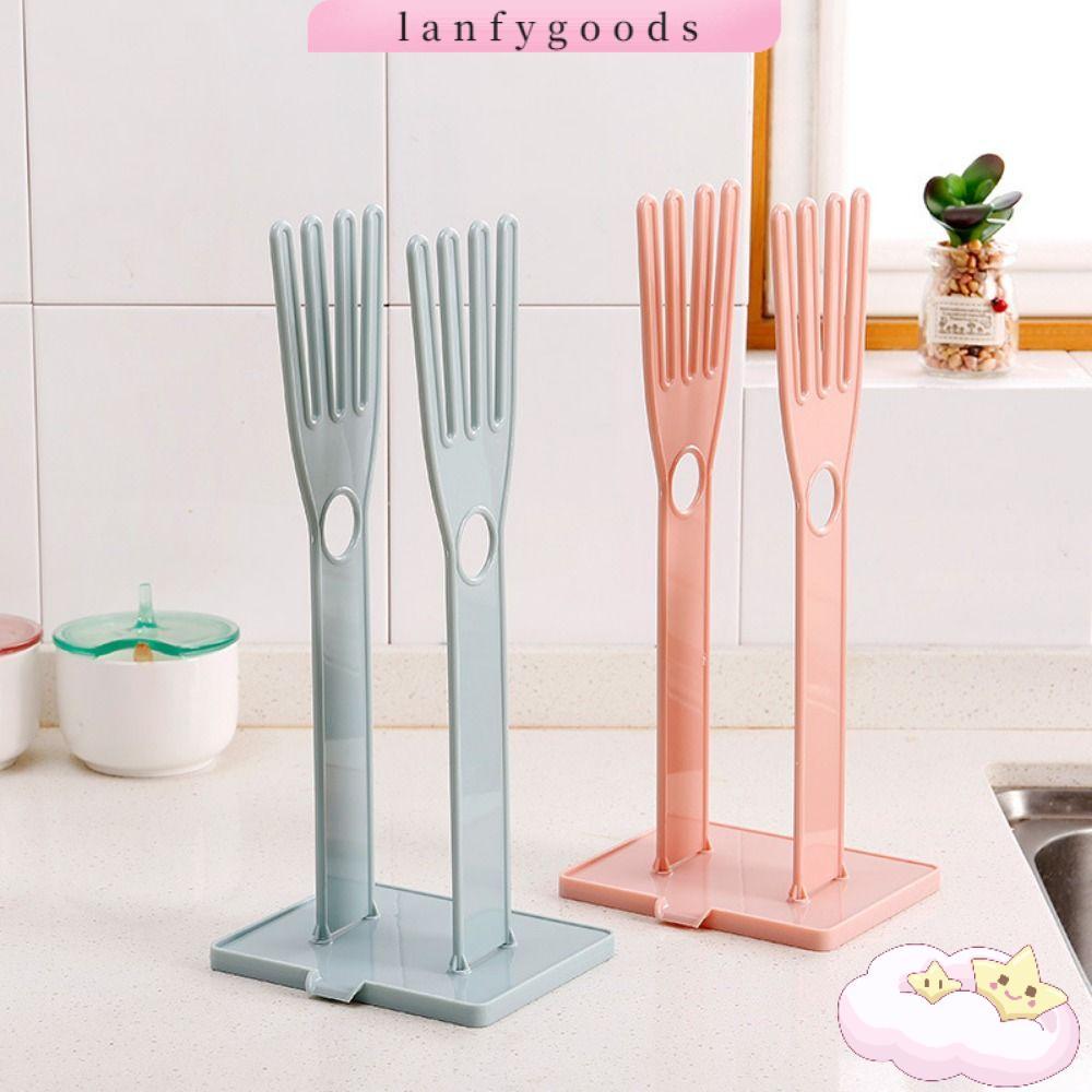 แลนฟิกู๊ดส์ ที่ใส่ถุงมือ,สีฟ้า/สีชมพูถุงมือพลาสติกราวตากผ้า,มัลติฟังก์ชั่นํามาใช้ใหม่ที่ถอดออกได้ครัวเรือนทุกวันใช้ทําความสะอาดถุงมือแขวนครัว