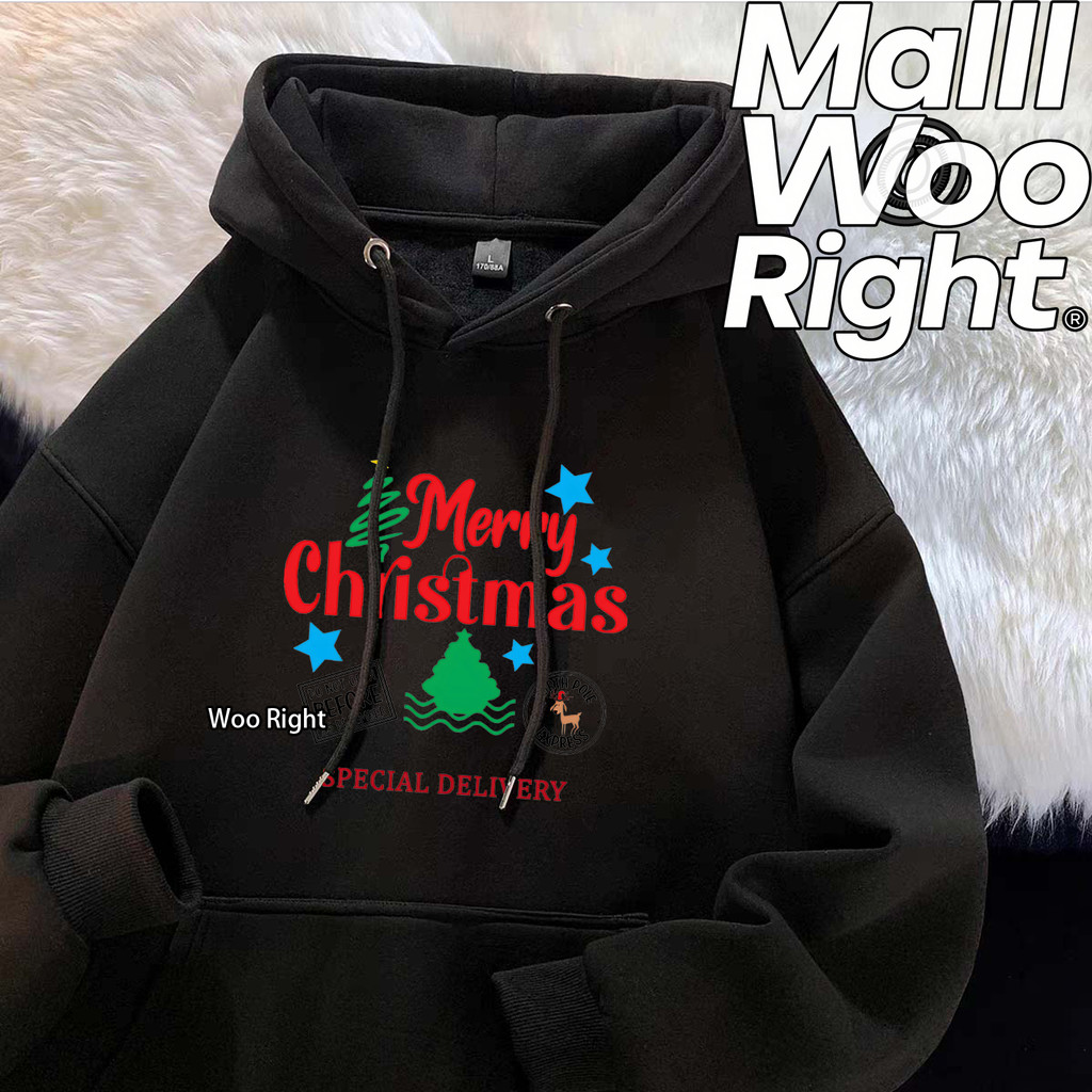 จัดส่งตลอด 24 ชั่วโมง Woo Right เสื้อมีฮูด เสื้อฮู้ดแขนยาวเมอรี่คริสต์มาส เหมาะสำหรับอากาศเย็น