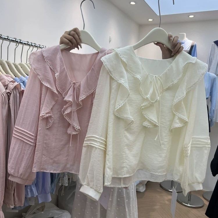 เสื้อชีฟองแขนยาวแบบใบบัวสไตล์ฝรั่งเศส โทนอ่อนโยน สำหรับปี 2025 - รูปที่ 5