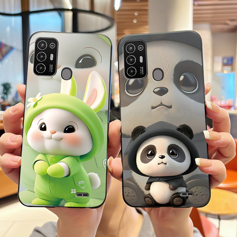 เคสโทรศัพท์สําหรับ ZTE Blade A52/Optus X Tap 2 ซิลิโคนนุ่มสีดํากรณีรูปแบบดูดี Love Panda กระต่ายกันก