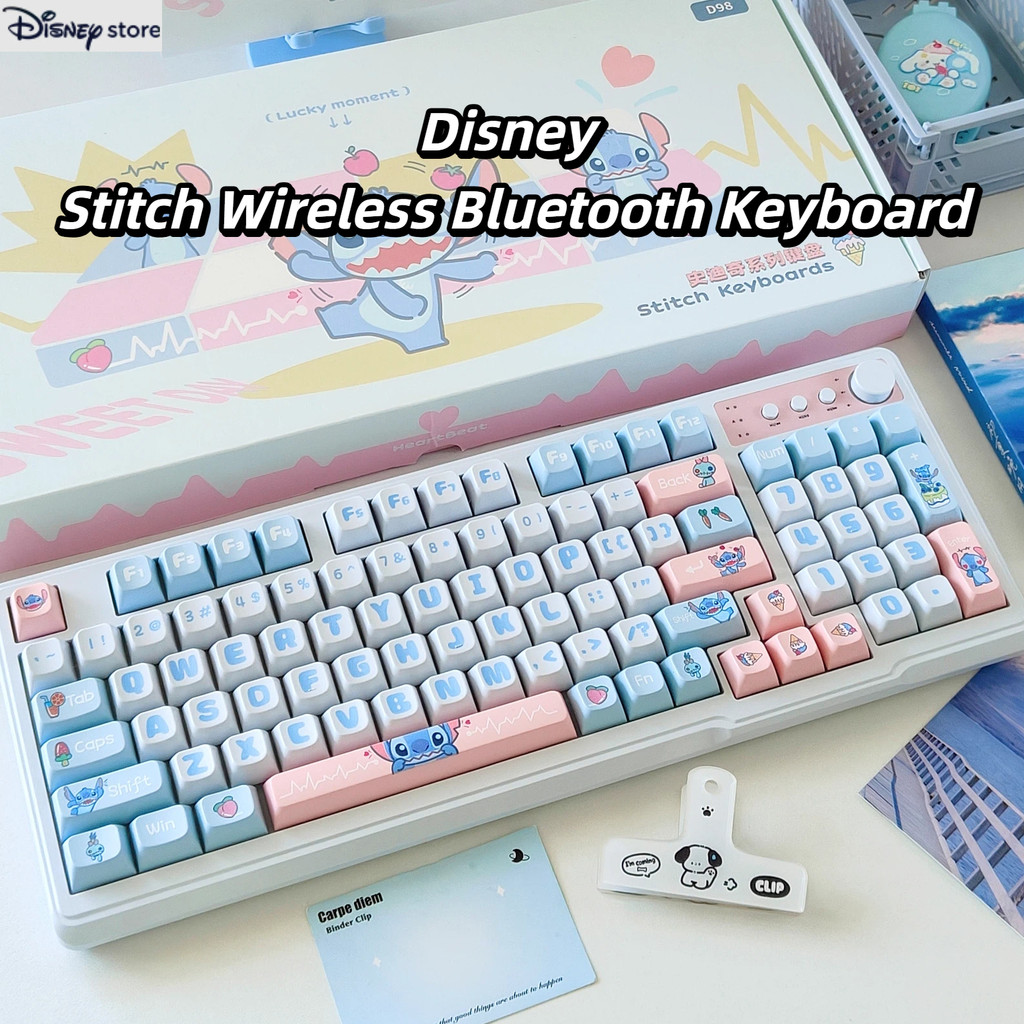 Disney Stitch ดิสนีย์ เย็บร้อย คีย์บอร์ดบลูทูธไร้สายสํานักงานปิดเสียงชุดเมาส์สาวน่ารักมูลค่าสูงคอมพิวเตอร์พิมพ์ของขวัญ