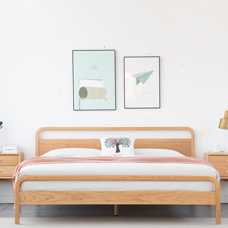 Shunyi เฟอร์นิเจอร์ Nordic ไม้เนื้อแข็งทั้งหมด Oak เตียง Simple 1.8m 1.5m เตียงคู่อพาร์ทเมนท์ขนาดเล็