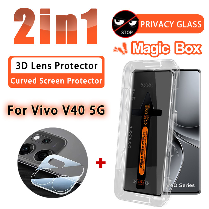 ฟิล์มกันรอย 2 ใน 1 Vivo V40 ฟิล์มกระจกนิรภัยโค้ง สำหรับ Vivo V40 V60 V50 V30 Pro V50e V40e V30e ฟิล์