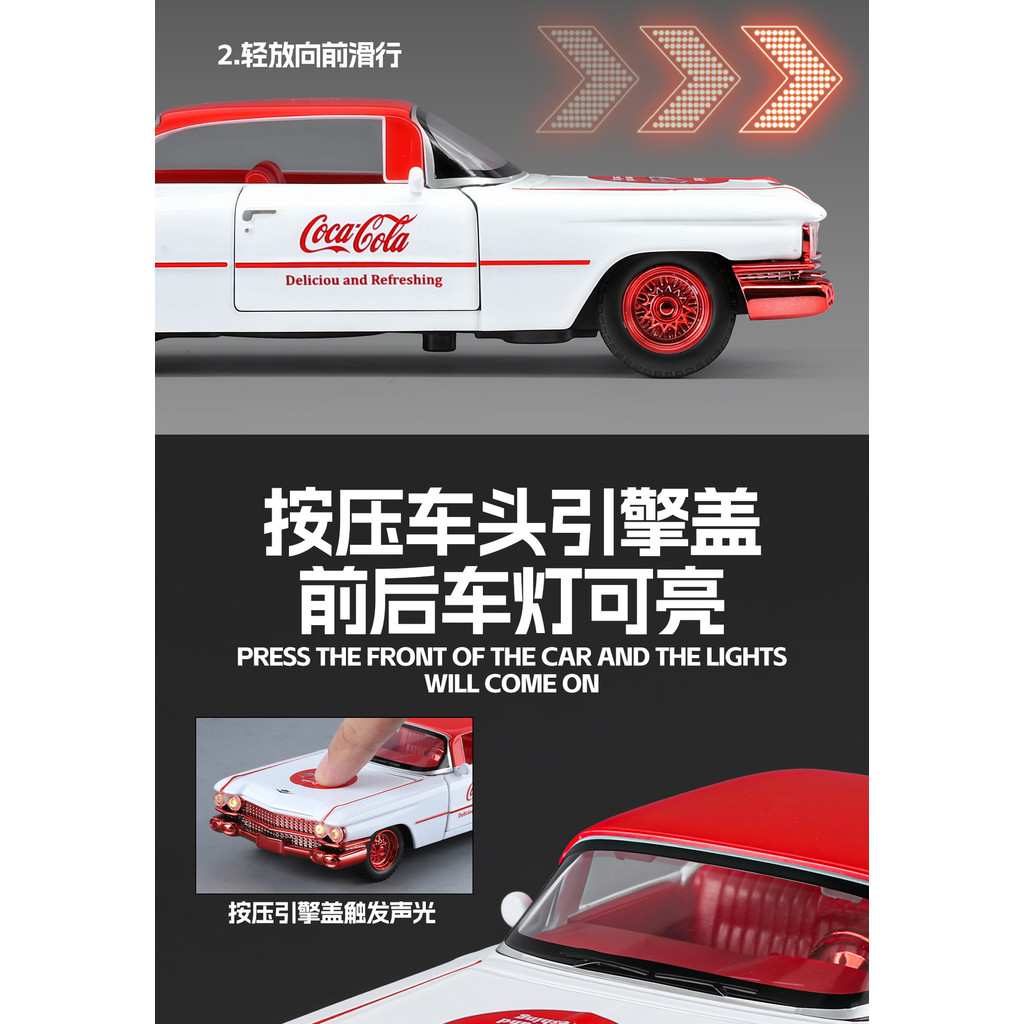 1: 32 Cadillac Big Rocket Cola เคลือบ Retro คลาสสิกรถโลหะ Die-Casting รุ่นคอลเลกชันเครื่องประดับโลหะผสมเสียงแสงดึงกลับของเล่นเด็กของขวัญคริสต์มาส - รูปที่ 6