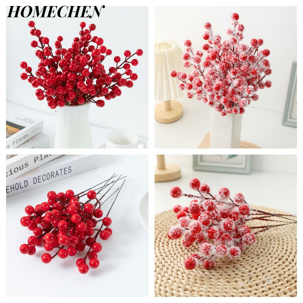 HOMECHEN 10 ชิ้น สาขาเบอร์รี่สีแดง, สีแดงพร้อมสาขาเบอร์รี่คริสต์มาสฟรอสต์, การจัดดอกไม้แพ็คเกจตกแต่ง