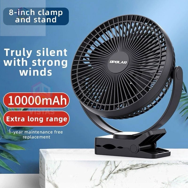 Vistas Opolar 10000mAh Portable Fan 8inch Rechargeable Battery Operated Fan Clip Fan USB Fan