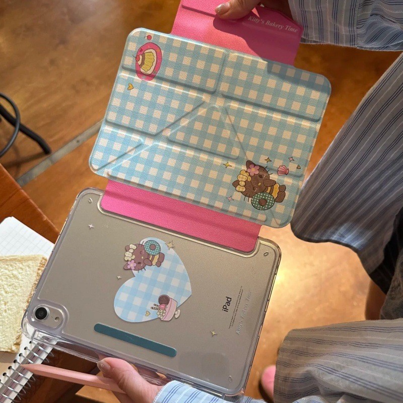 หนังสีดําน่ารัก KT Apple iPad air4/5 แท็บเล็ตป้องกันกรณี mini6 Simple pro2024 พร้อมช่องเสียบปากกา 10