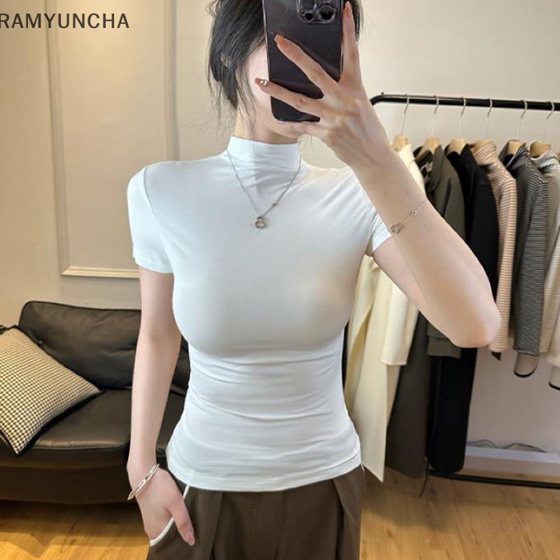 เสื้อแขนครึ่งสีดำสำหรับผู้หญิง แบบคอเต่า เหมาะสำหรับพิธีไว้อาลัย OTC