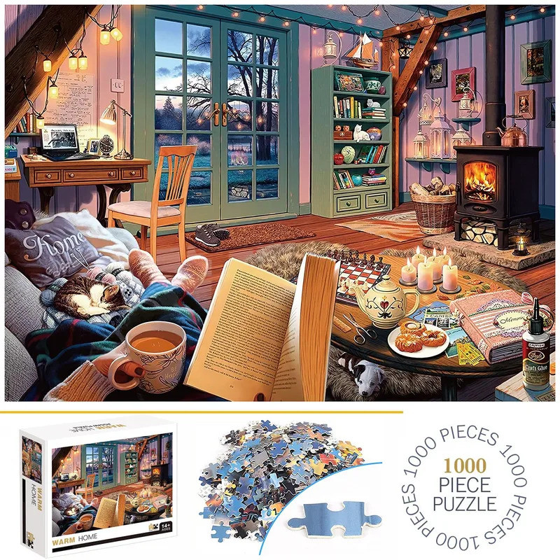 1000 Pieces Warm Home Jigsaw Puzzles for Adults Home Decor Games Family Fun Floor Puzzles Educationa