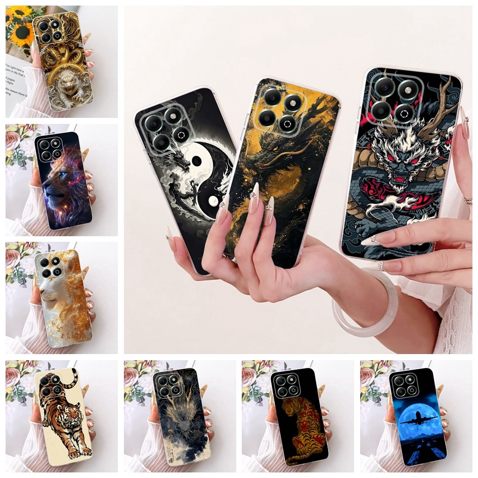 เคสการ์ตูนสําหรับ Honor X6a X6b ฝาครอบ JDY-LX1 JDY-LX2 WDY-LX1 WDY-LX2 Luxury Dragon Lion พิมพ์ซิลิโ