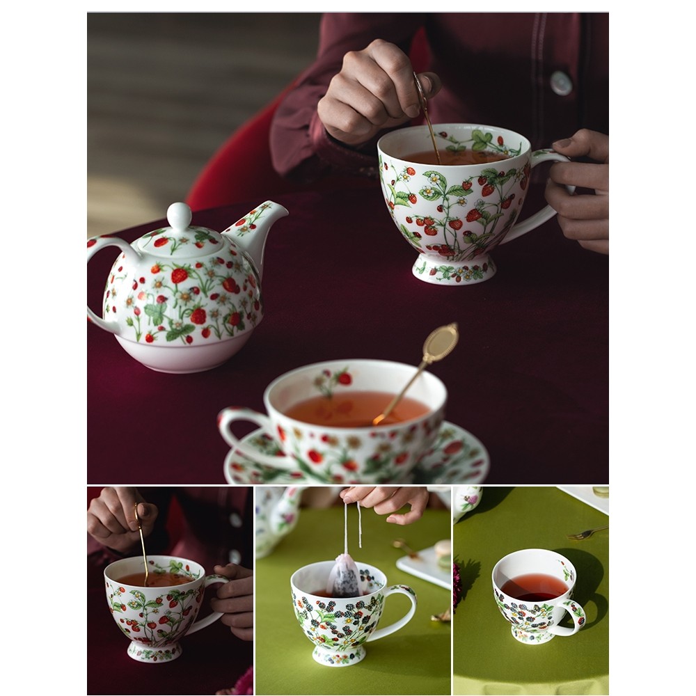 พร้อมสต็อก British Dunoon Dunoon Bone China ถ้วยกาแฟถ้วยชา Skye ถ้วยประเภท Raspberry ดอกไม้ Love Hea