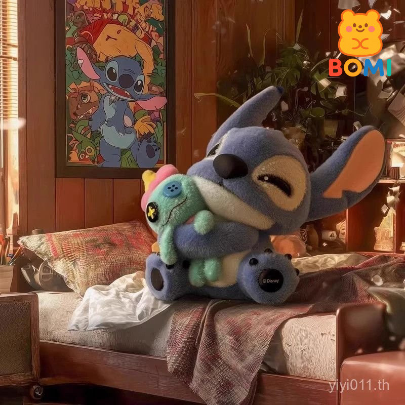 พร้อมสต็อก MINISO Stitch Furry Adventure Series Flocking อินเทรนด์เล่นกระเป๋าลึกลับ Stitch Mystery B
