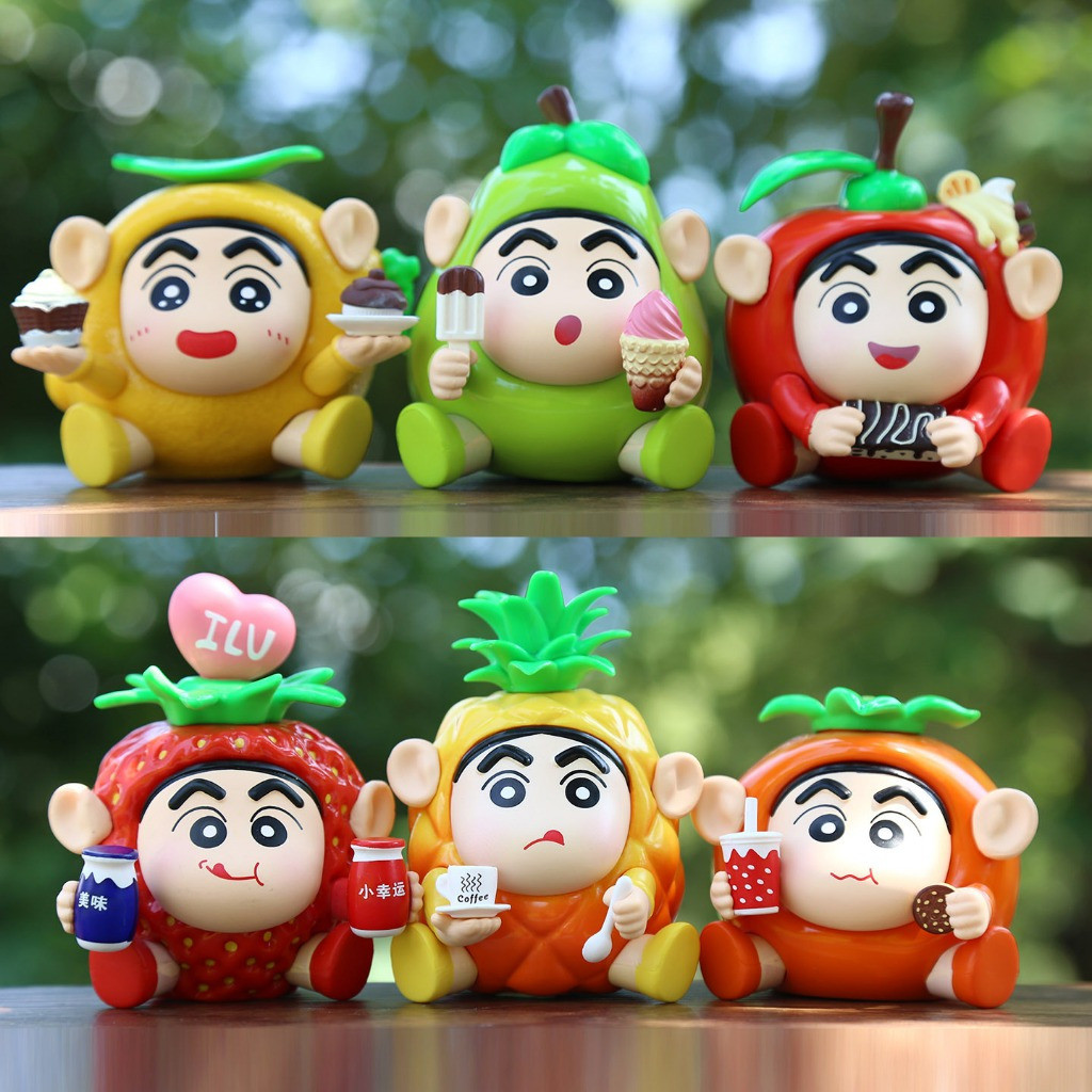 6 ชิ้น/เซ็ต 8 ซม.คุณภาพสูง Crayon Shin-Chan คอสเพลย์ผลไม้ Series สีส้มกล้วย Apple สตรอเบอร์รี่สับปะร