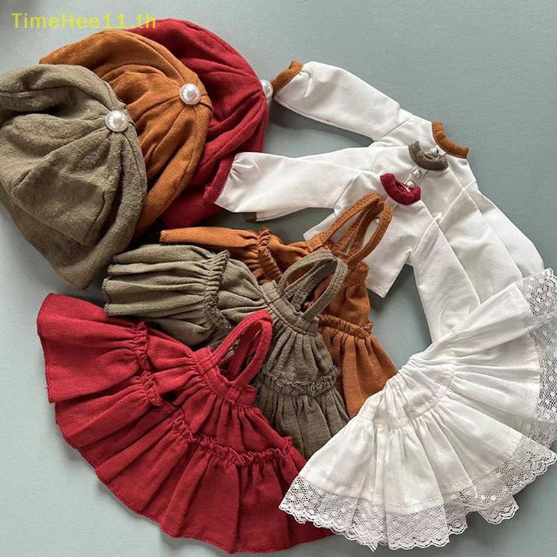 TimeHee Handmade ตุ๊กตาชุดกระโปรง Beret หมวกตุ๊กตา Retro ชุดชุดเสื้อผ้าสําหรับ Blythes Ob22 Ob24 ตุ๊กตาอุปกรณ์เสริม TH