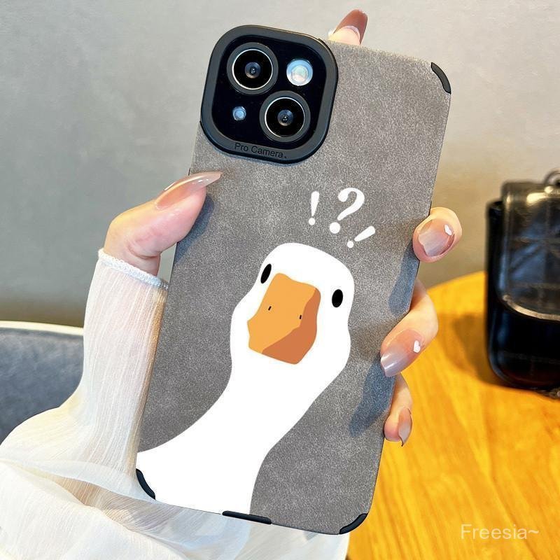 เคสโทรศัพท์โทรศัพท์ออกแบบเครื่องหมายคําถามรูปเป็ดโดยใช้วัสดุหนังหรูหรากันกระแทกเข้ากันได้กับ iPhone 